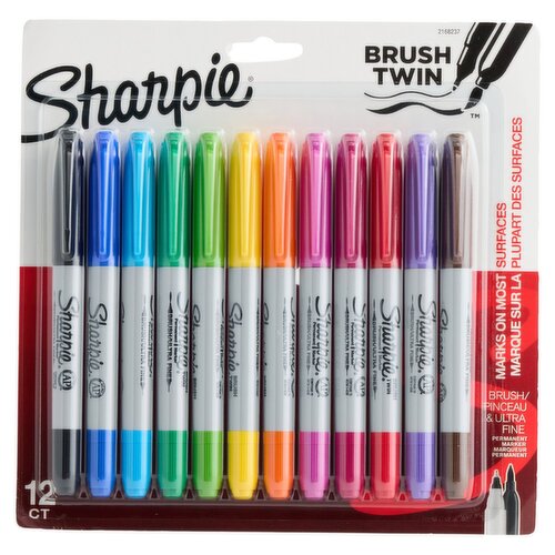 Sharpie Brush Twin & Ultra Fine Permanent Marker, 12 count