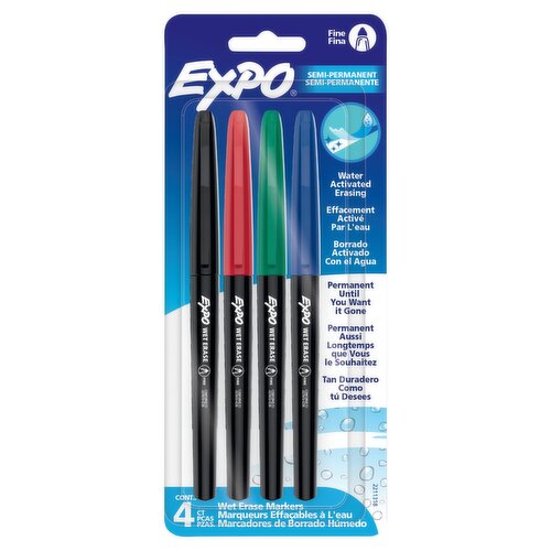 Expo Fine Semi-Permanent Wet Erase Markers, 4 count
