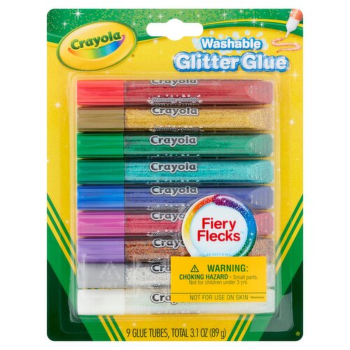 Crayola Fiery Flecks Washable Glitter Glue, 9 count, 3.1 oz