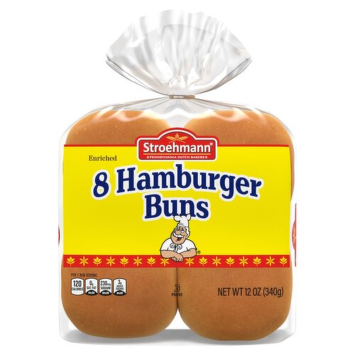 Stroehmann Enriched Hamburger Buns, 8 count, 12 oz