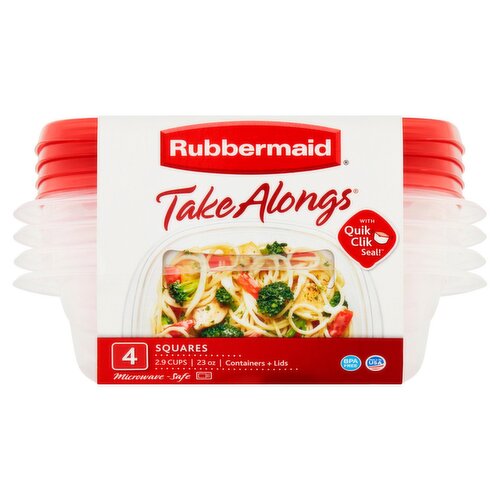 Rubbermaid Take Alongs Squares 2.9 Cups 23 oz Containers + Lids, 4 count