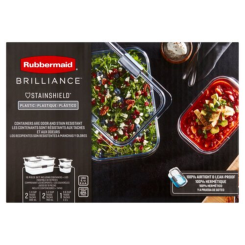 Rubbermaid Brilliance StainShield Plastic Containers, 10 count