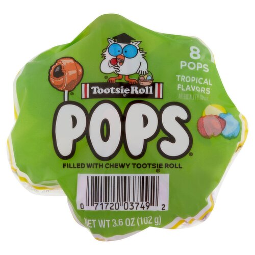 Tootsie Roll Tropical Flavors Pops, 8 count, 3.6 oz