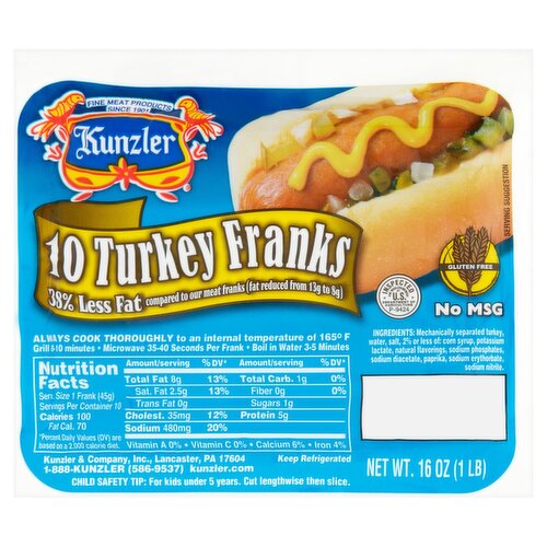 Kunzler Turkey Franks, 10 count, 16 oz