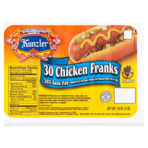 Kunzler Chicken Franks, 30 count, 48 oz