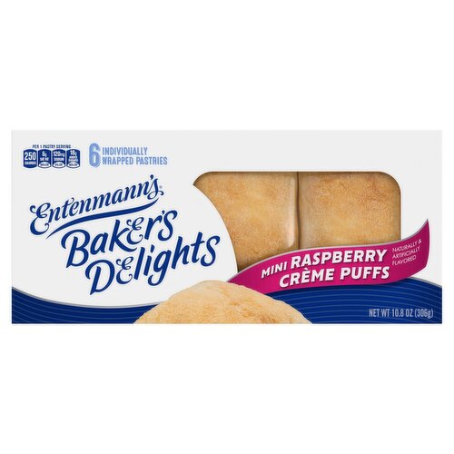 Entenmann's Baker's Delights Mini Raspberry Crème Puffs Pastry, 6 counts, 10.8 oz