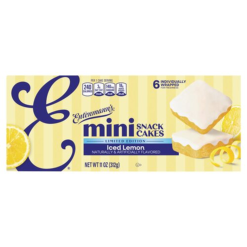 Entenmann's Mini Iced Lemon Snack Cakes Limited Edition, 6 count, 11 oz