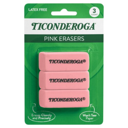 Ticonderoga Pink Erasers, 3 count