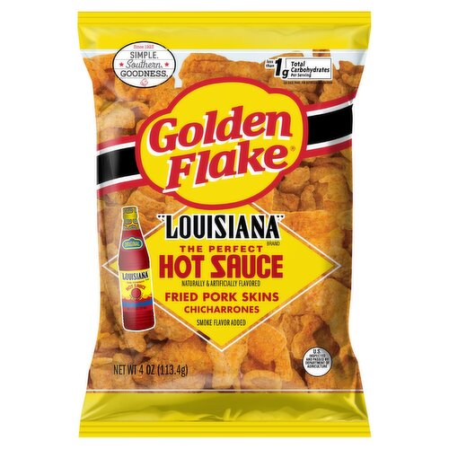 Golden Flake Louisiana the Perfect Hot Sauce Chicharrones Fried Pork Skins, 4 oz