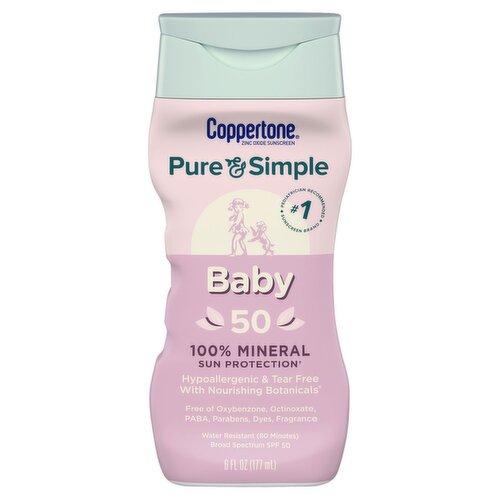 Coppertone Pure & Simple Baby Broad Spectrum Zinc Oxide Sunscreen, SPF 50, 6 fl oz