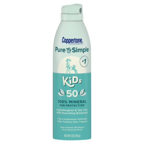 Coppertone Pure & Simple Broad Spectrum Sunscreen Spray, SPF 50, 5 oz