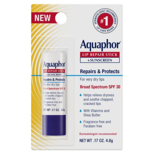 Aquaphor Broad Spectrum Lip Repair Stick + Sunscreen, SPF 30, .17 oz