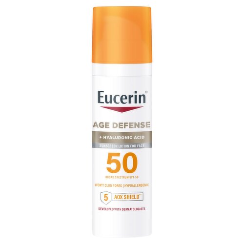 Eucerin Age Defense + Hyaluronic Acid Broad Spectrum Sunscreen Lotion for Face, SPF 50, 2.5 fl oz
