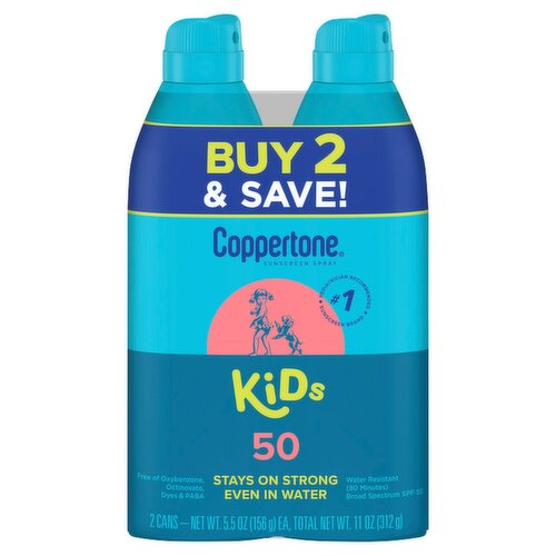 Coppertone Kids Broad Spectrum Sunscreen Spray, SPF 50, 5.5 oz, 2 count