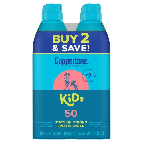 Coppertone Kids Broad Spectrum Sunscreen Spray, SPF 50, 5.5 oz, 2 count