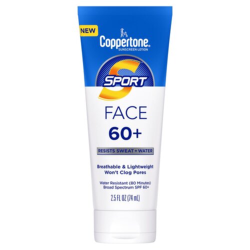 Coppertone Sport Face Broad Spectrum SPF 60+ Sunscreen Lotion, 2.5 fl oz