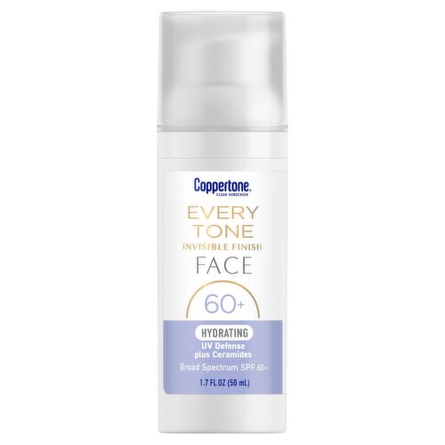 Coppertone Every Tone Face Hydrating Broad Spectrum Clear Sunscreen, SPF 60+, 1.7 fl oz
