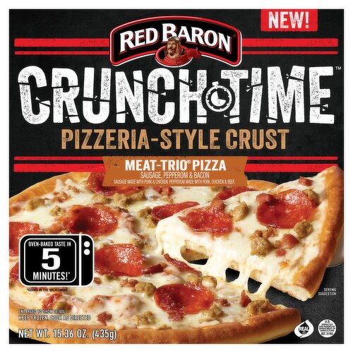 Red Baron Crunch Time Pizzeria-Style Crust Meat-Trio Pizza, 15.36 oz