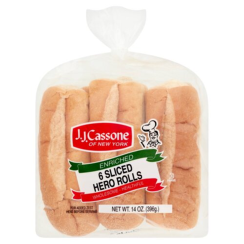 J.J. Cassone of New York Enriched Sliced Hero Rolls, 6 count, 14 oz