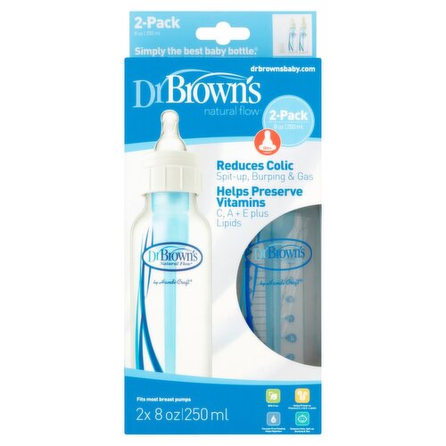 Dr Brown's Natural Flow 8 oz Level 1 Feeding Bottles, 0m+, 2 count