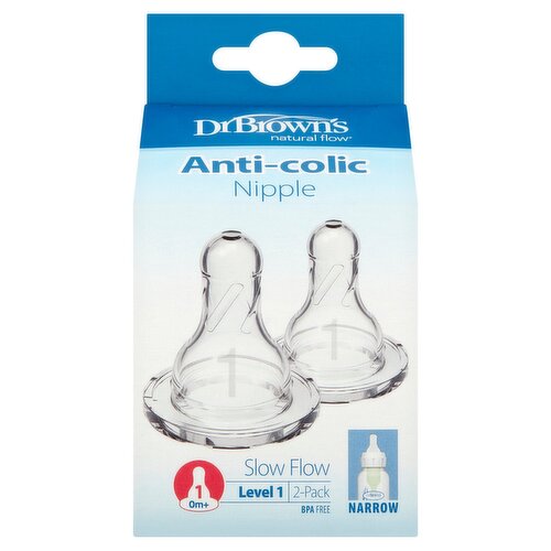 Dr Brown's Natural Flow Narrow Anti-Colic Nipple, Level 1, 0m+, 2 count