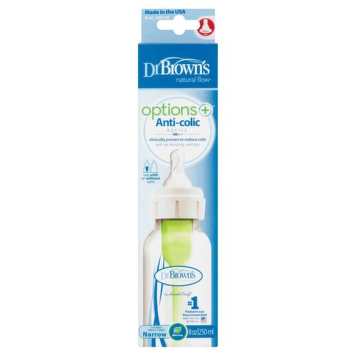 Dr Brown's Natural Flow Options+ 8 oz Anti-Colic Narrow Bottle, Level 1, 0m+