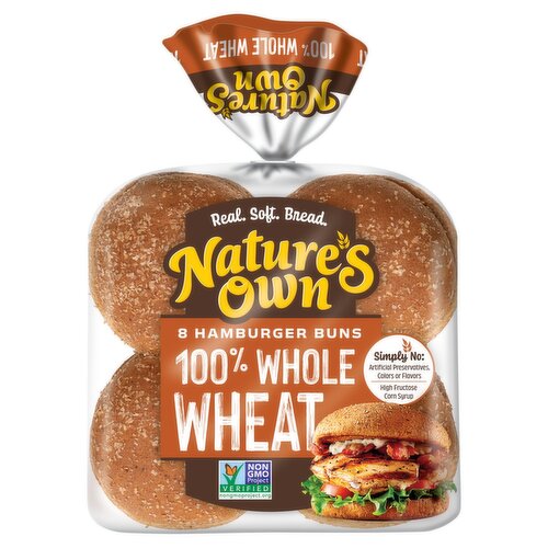 Nature's Own 100% Whole Wheat Hamburger Buns, 8 count, 15 oz