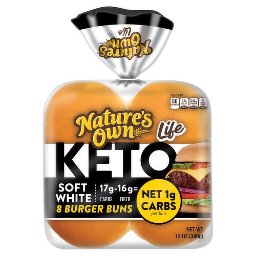 Nature's Own Keto Soft White Burger Buns, 8 count, 12 oz