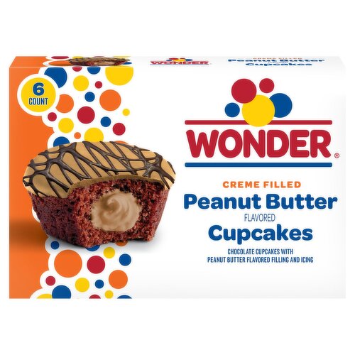 Wonder Creme Filled Peanut Butter Flavored Chocolate Cupcakes, 2 oz, 6 count