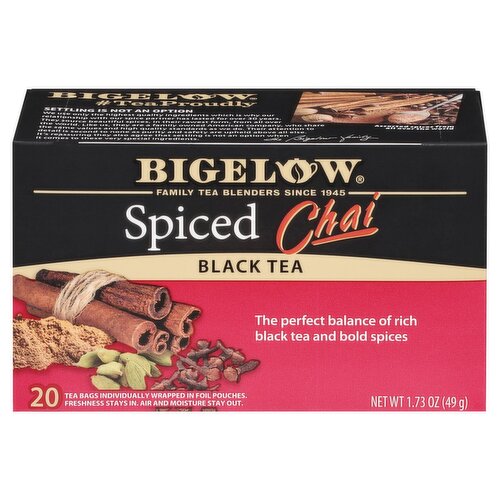 Bigelow Spiced Chai Black Tea Bags, 20 count, 1.73 oz