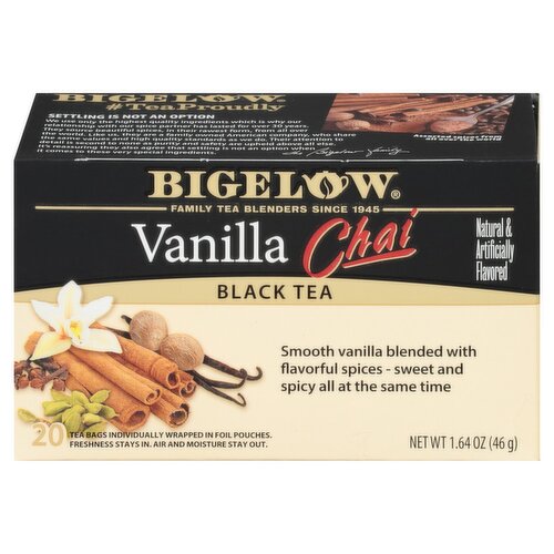 Bigelow Vanilla Chai Black Tea Bags, 20 count, 1.64 oz