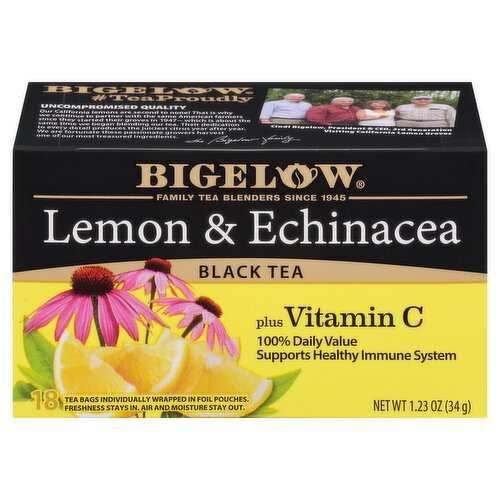 Bigelow Lemon & Echinacea Plus Vitamin C Black Tea Bags, 18 count, 1.23 oz