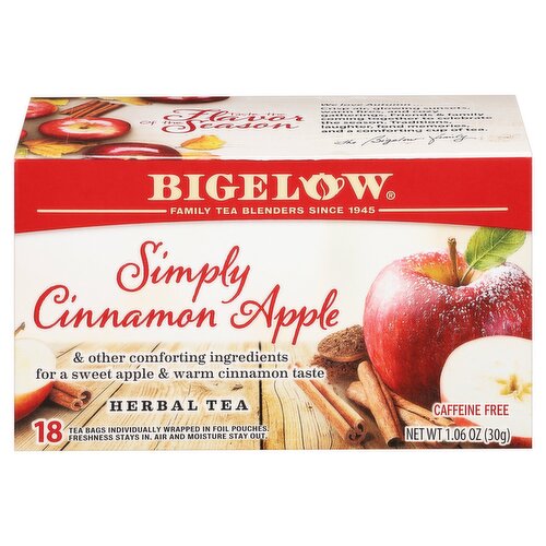 Bigelow Simply Cinnamon Apple Herbal Tea Bags, 18 count, 1.06 oz