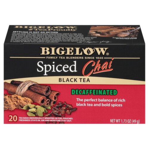 Bigelow Decaffeinated Spiced Chai Black Tea Bags, 20 count, 1.73 oz