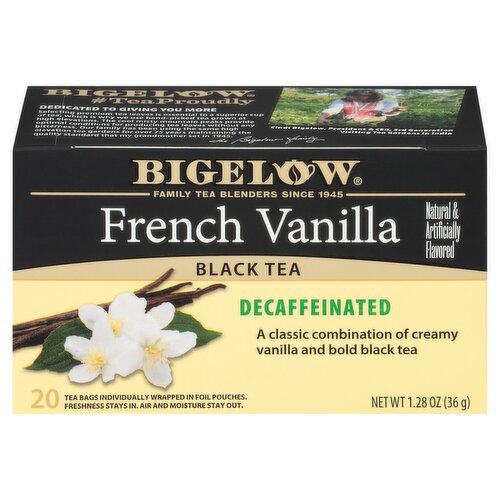 Bigelow French Vanilla Decaffeinated Black Tea Bags, 20 count, 1.28 oz