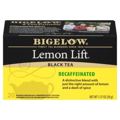 Bigelow Lemon Lift Decaffeinated Black Tea Bags, 20 count, 1.37 oz