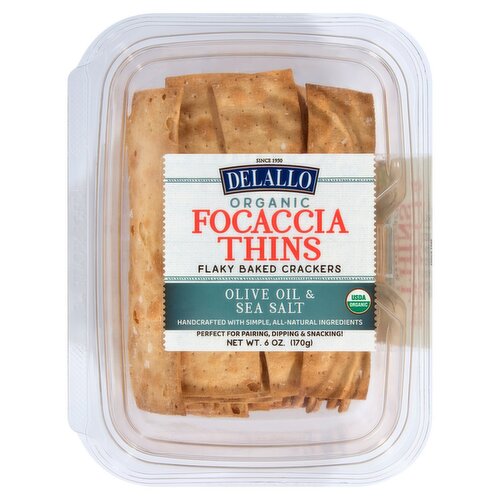 DeLallo Organic Focaccia Thins Olive Oil & Sea Salt Flaky Baked Crackers, 6 oz