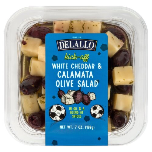DeLallo Kick-Off White Cheddar & Calamata Olive Salad in Oil & a Blend of Spices, 7 oz