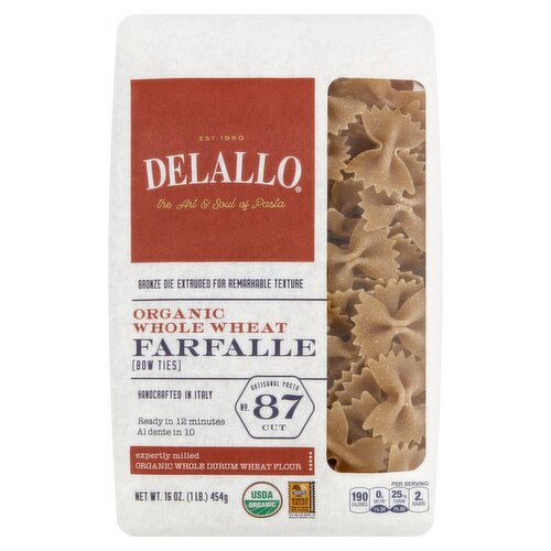 DeLallo Organic Whole Wheat Farfalle Pasta, 16 oz