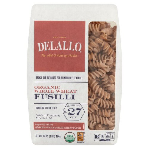 DeLallo Organic Whole Wheat Fusilli Pasta, 16 oz