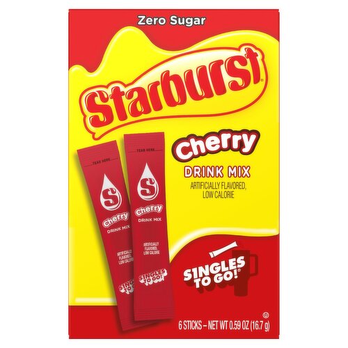 Starburst Singles to Go! Zero Sugar Cherry Drink Mix, 6 count, 0.59 oz