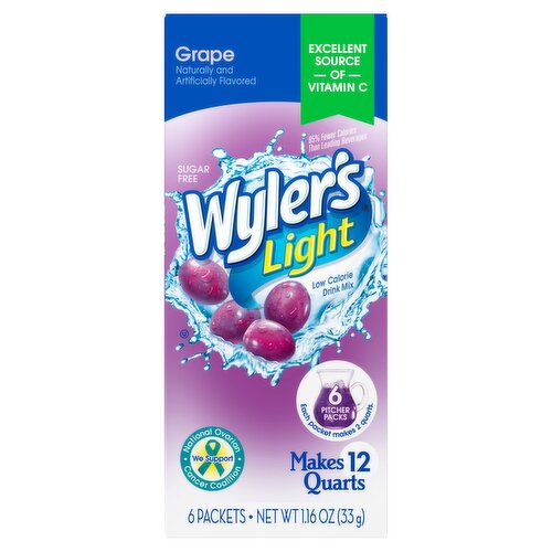 Wyler's Light Grape Low Calorie Drink Mix, 6 count, 1.16 oz 