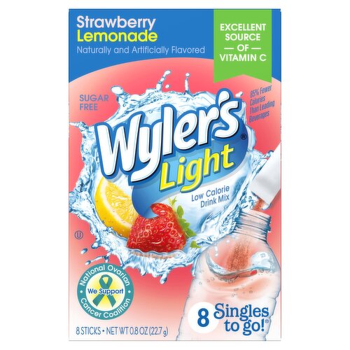 Wyler's Light Strawberry Lemonade Low Calorie Drink Mix, 8 count, 0.8 oz