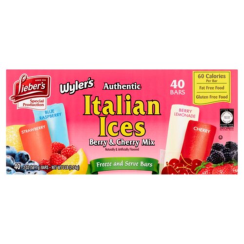 Lieber's Wyler's Authentic Italian Ices Berry & Cherry Mix Bars, 2 oz, 40 count