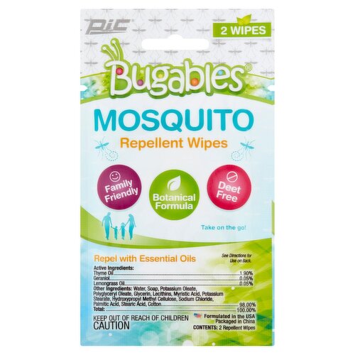 Pic Bugables Mosquito Repellent Wipes, 2 count