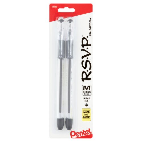 Pentel R.S.V.P. Medium 1.0mm Black Ink Ballpoint Pen, 2 count