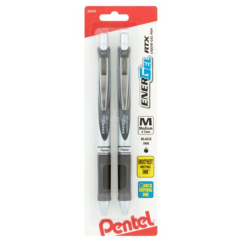 Pentel EnerGel RTX Medium 0.7mm Black Ink Liquid Gel Pen, 2 count