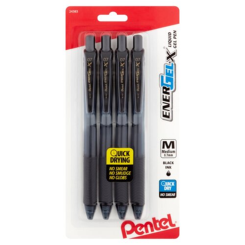 Pentel EnerGel-X Medium 0.7mm Black Ink Liquid Gel Pen, 4 count