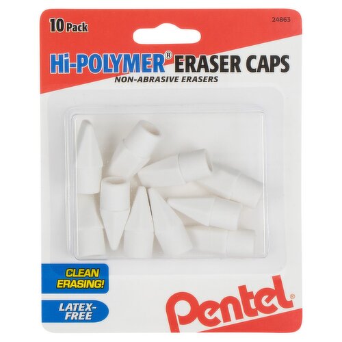 Pentel Hi-Polymer Non-Abrasive Eraser Caps, 10 count