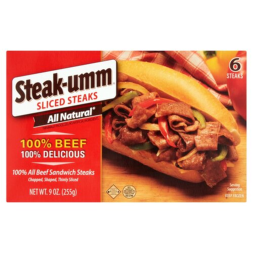 Steak-umm 100% All Beef Sandwich Steaks, 6 count, 9 oz